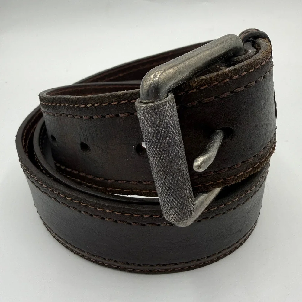Eddie Bauer Mens Brown‎ Leather Belt Made England Knurled Roller Buckle Size 40